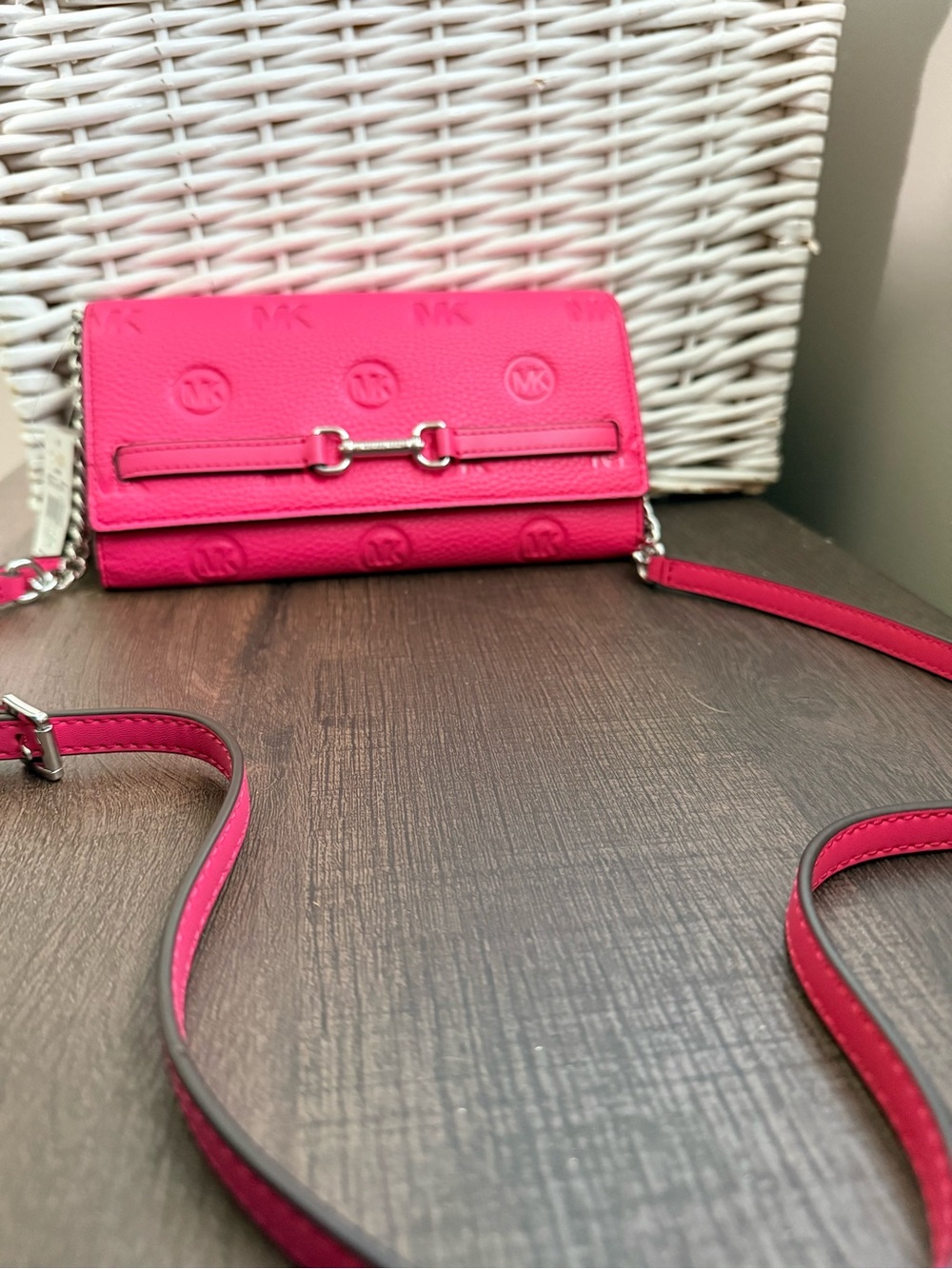 Michael Kors Bright Pink Embossed Leather Crossbody